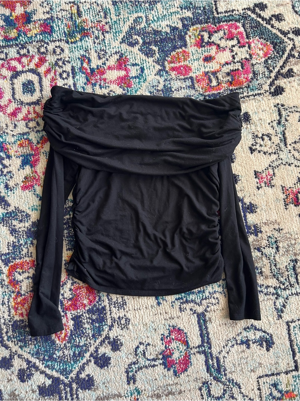 Reformation Black Off-Shoulder Long Sleeve Top